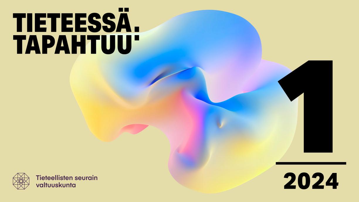 Abstrakti kuvio, jonka ohessa tekstinä "Tieteessä tapahtuu: 1/2024" sekä TSV:n logo